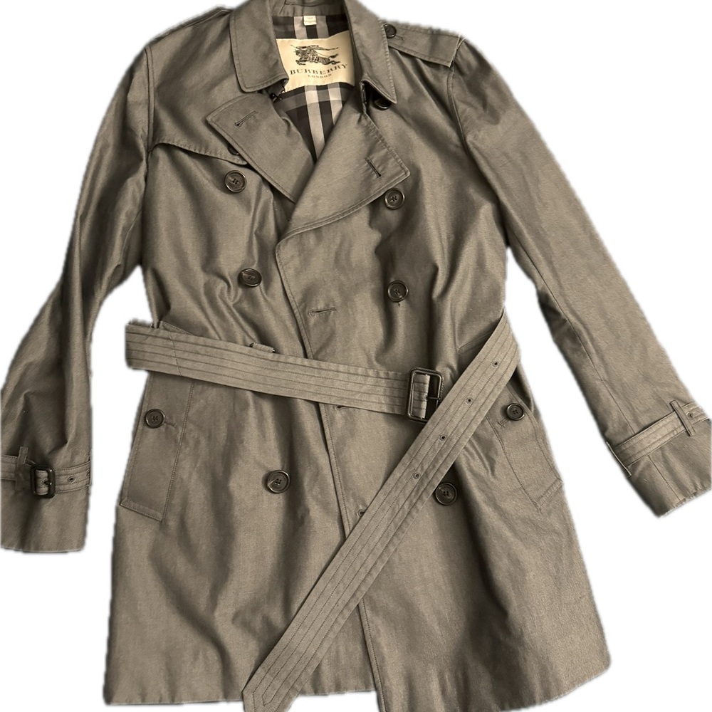 Burberry grey mid-length trench coat, size 48